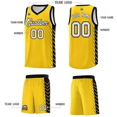 Gold Black Side Symmetrical Line Pattern Basketball Jersey 5
