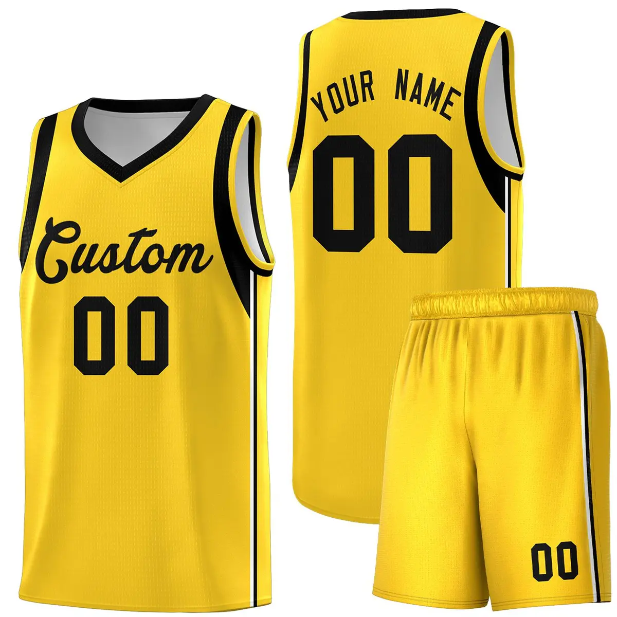 Gold Black Sleeve Color Blocking Classic Basketball Jersey