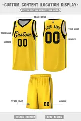 Gold Black Sleeve Color Blocking Classic Basketball Jersey 2