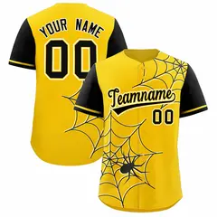 Gold Black Spider Web Raglan Authentic Baseball Jersey