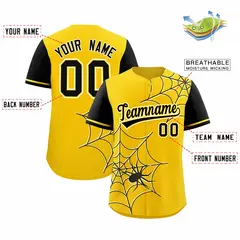 Gold Black Spider Web Raglan Authentic Baseball Jersey 2
