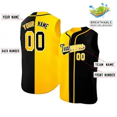 Gold Black Split-Design Authentic Sleeveless Baseball Jersey 2