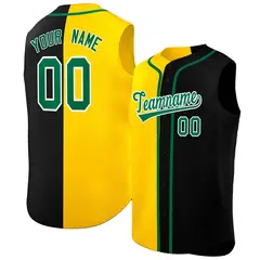 Gold Black Split-Design Authentic Sleeveless Baseball Jersey 1