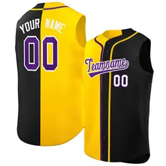 Gold Black Split-Design Authentic Sleeveless Baseball Jersey 1