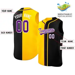 Gold Black Split-Design Authentic Sleeveless Baseball Jersey 2