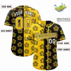 Gold Black Split Flower Graffiti Authentic Baseball Jersey 2