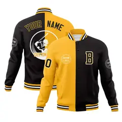 Gold Black Split Full-Snap Varsity Letterman Baseball Jacket