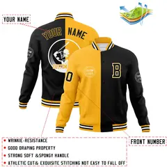 Gold Black Split Full-Snap Varsity Letterman Baseball Jacket 4