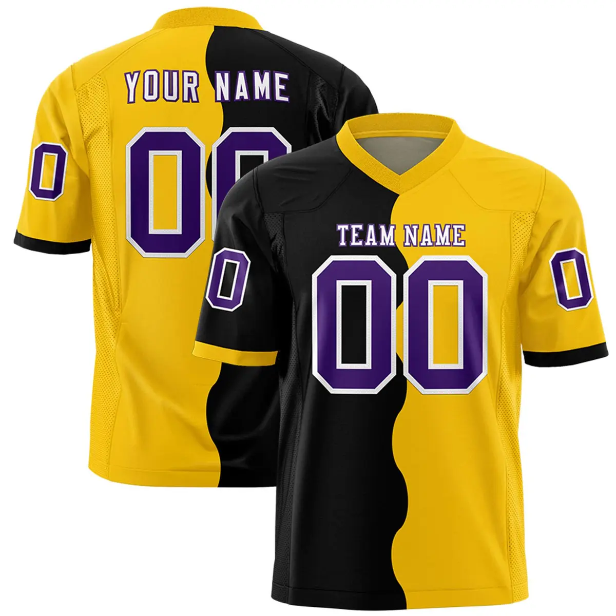 Gold Black Split Mesh Authentic Football Jersey