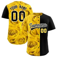 Gold Black Split Rose Print Baseball Jersey