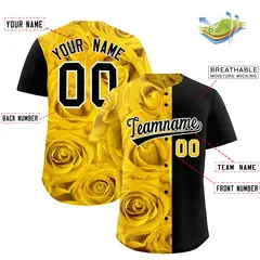 Gold Black Split Rose Print Baseball Jersey 2
