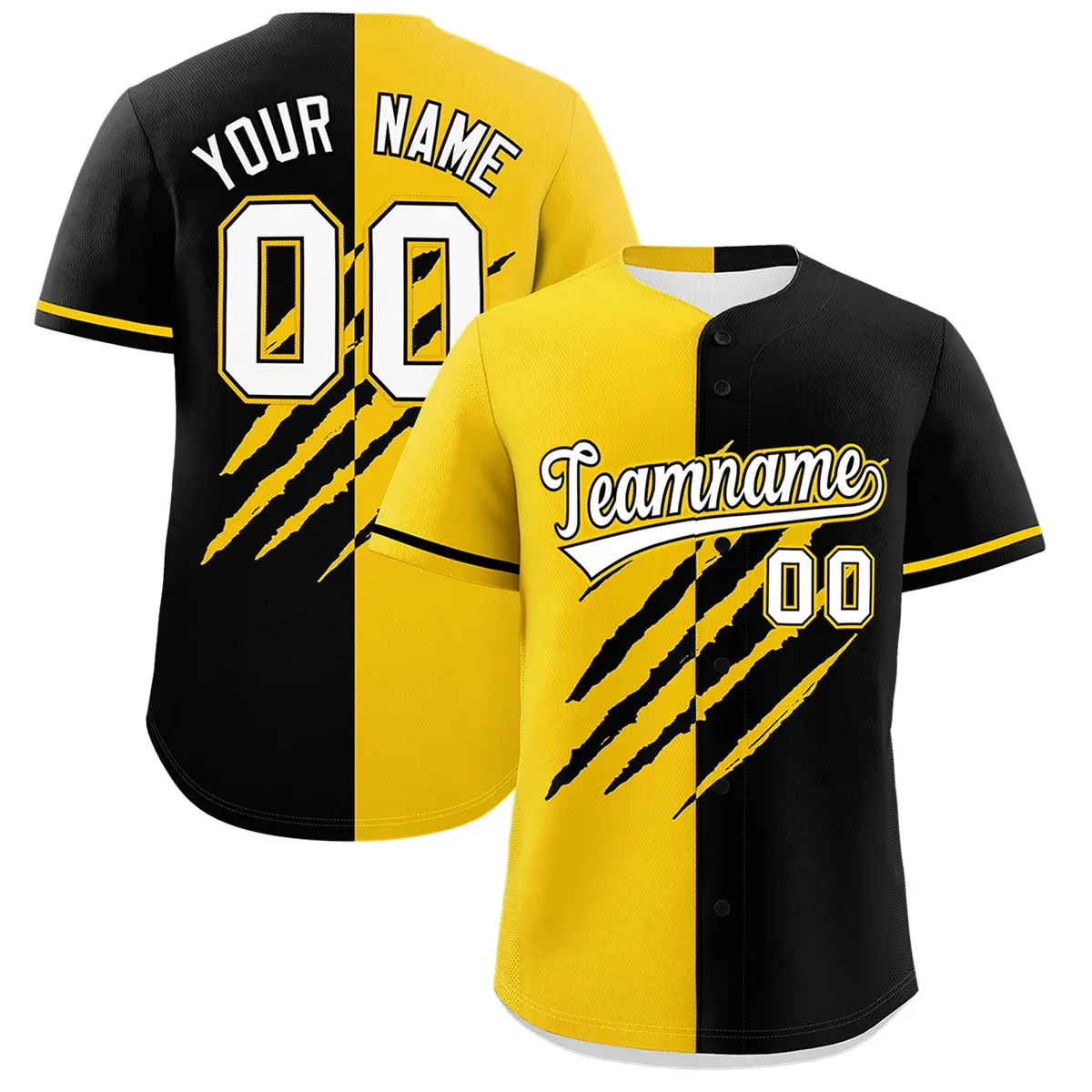 Gold Black Split Tiger Claw Scratch Baseball Jersey