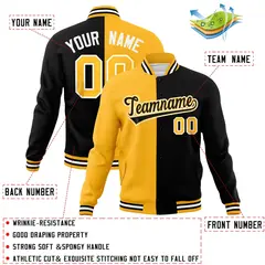 Gold Black Split Varsity Full-Snap Letterman Jacket 4
