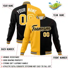Gold Black Split Varsity Full-Snap Letterman Jacket 4