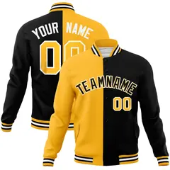Gold Black Split Varsity Full-Snap Letterman Jacket 1