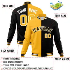 Gold Black Split Varsity Full-Snap Letterman Jacket 4