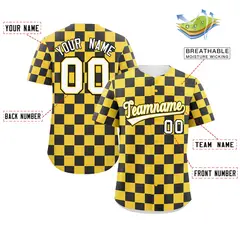 Gold Black Square Grid Color Block Baseball Jersey 2