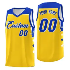 Gold Black Star Color Block Two Tone Side Basketball Jersey 1