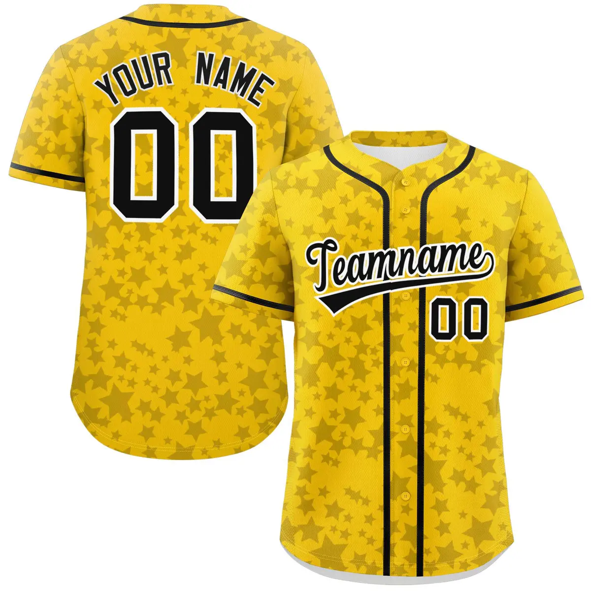 Gold Black Star Graffiti Pattern Authentic Baseball Jersey