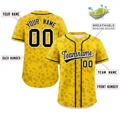 Gold Black Star Graffiti Pattern Authentic Baseball Jersey 2