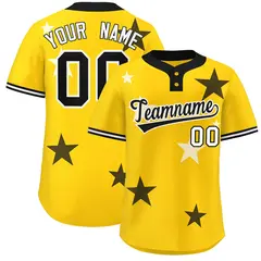 Gold Black Star Graffiti Two-Button Baseball Jersey 1
