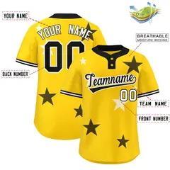 Gold Black Star Graffiti Two-Button Baseball Jersey 2