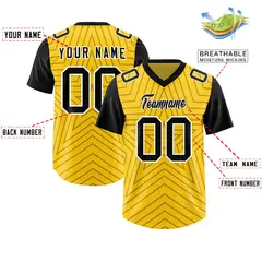 Gold Black Star Pattern Raglan Authentic Football Jersey 2