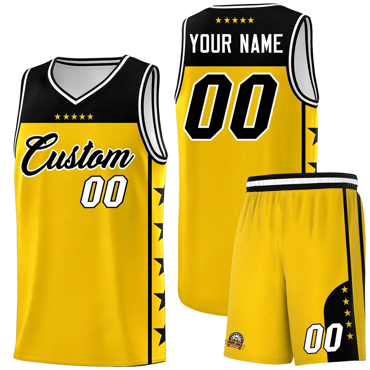 Gold Black Star Pattern Team Basketball Jersey