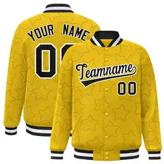 Gold Black Star Pattern Varsity Full-Snap Letterman Baseball Jacket 1