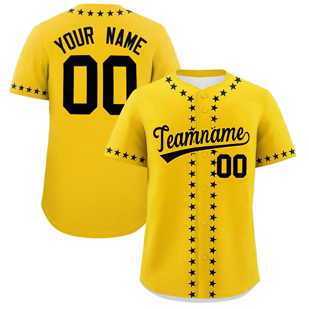 Gold Black Star Ribbing Authentic Baseball Jersey