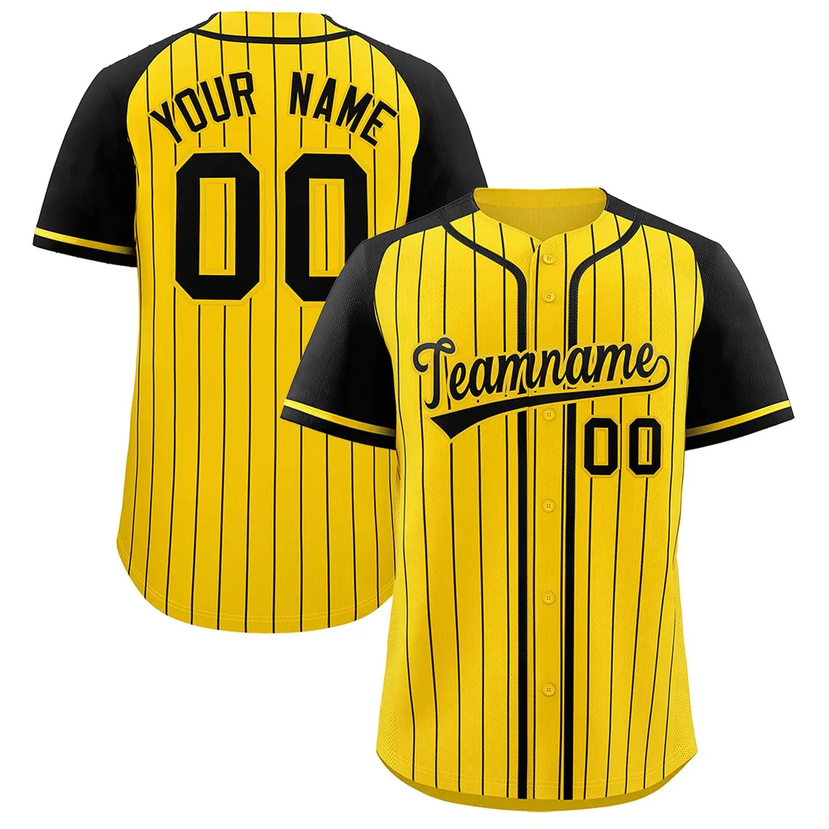 Gold Black Stripe Raglan Authentic Baseball Jersey
