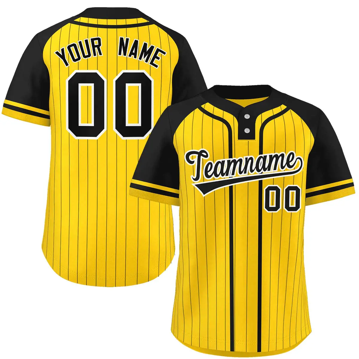 Gold Black Stripe Raglan Sleeves Two-Button Softball Jersey