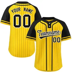 Gold Black Stripe Raglan Sleeves Two-Button Softball Jersey