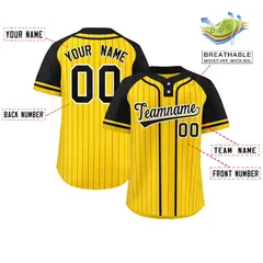 Gold Black Stripe Raglan Sleeves Two-Button Softball Jersey 2