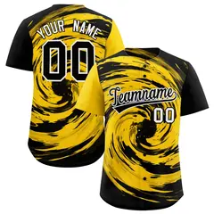 Gold Black Swirl Graffiti Baseball Jersey