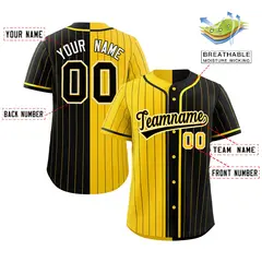 Gold Black Two Tone Striped Authentic Baseball Jersey 2