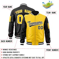 Gold Black Two-Tone Varsity Letterman Bomber Jacket 2