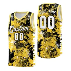 Gold Black Vice Burst Graffiti Pattern Basketball Jersey 1