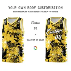 Gold Black Vice Burst Graffiti Pattern Basketball Jersey 3