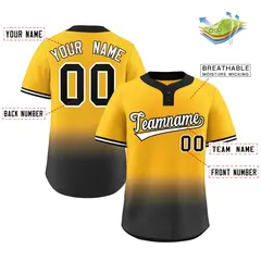 Gold Black White-Black Gradient Two-Button Softball Jersey 2