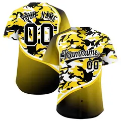 Gold Black White Camo Gradient Fashion Baseball Jersey