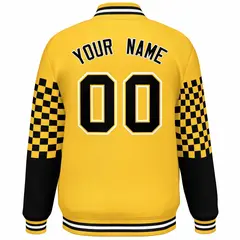 Gold Black-White Checkered Color Block Bomber Varsity Jacket 4