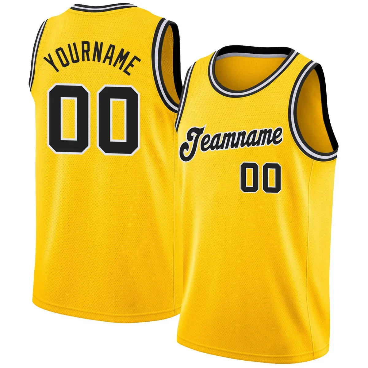 Gold Black-White Classic Breathable Basketball Jersey