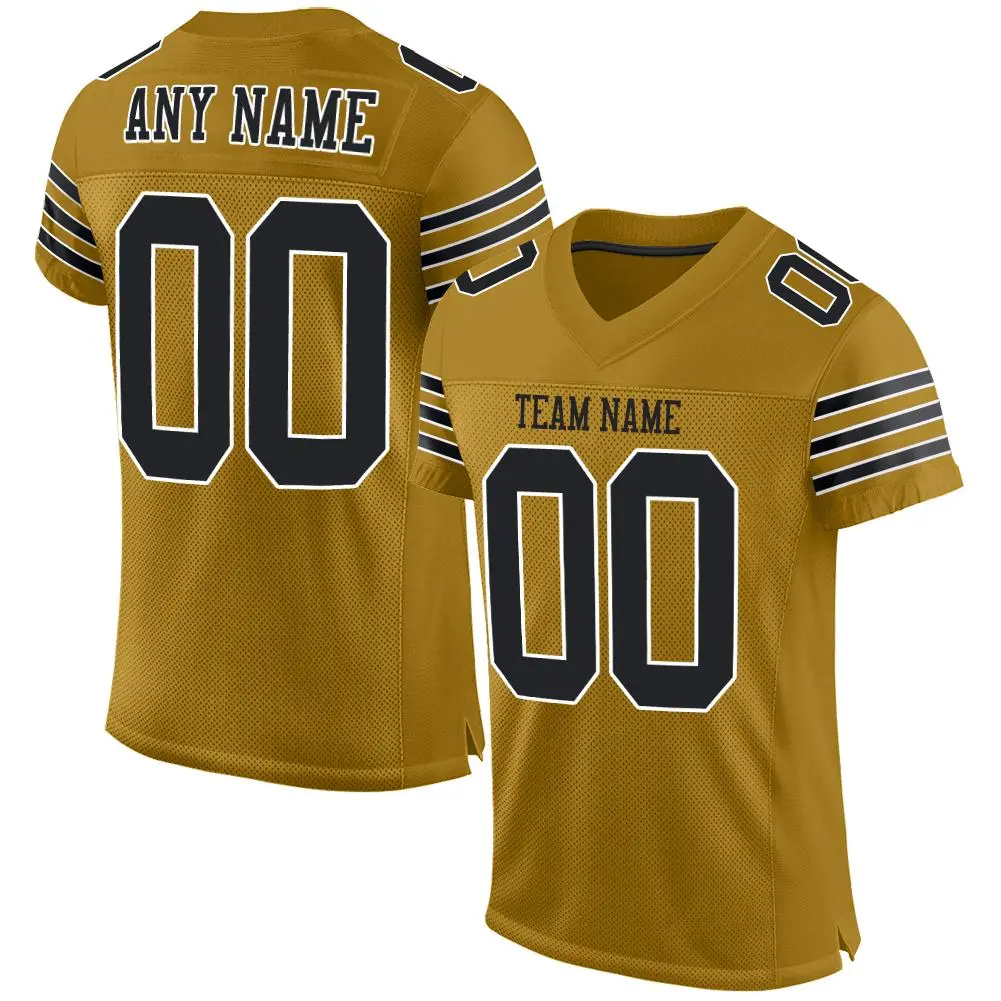 Gold Black-White Classic Mesh Football Jersey