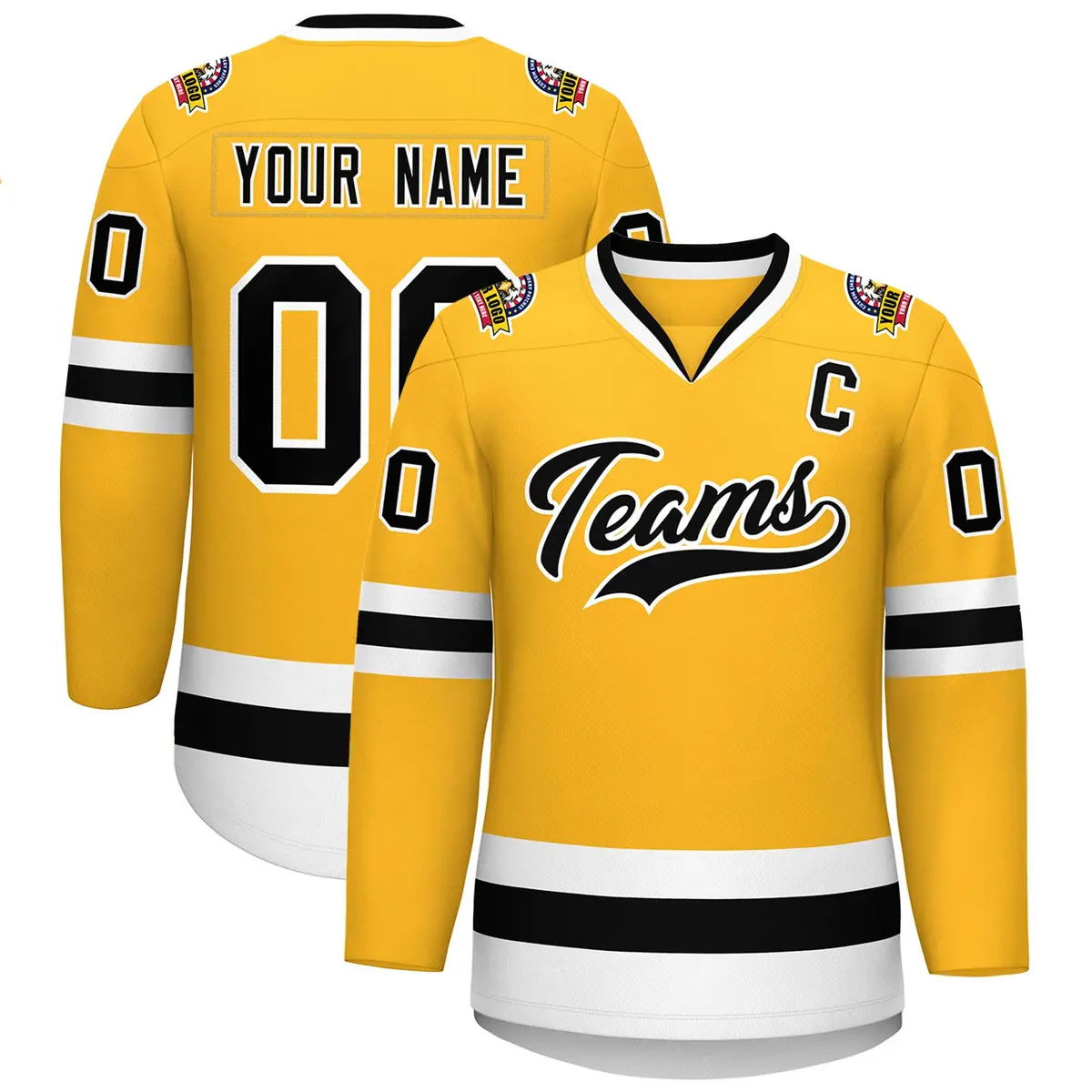 Gold Black-White Classic Style Hockey Jersey