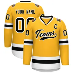 Gold Black-White Classic Style Hockey Jersey