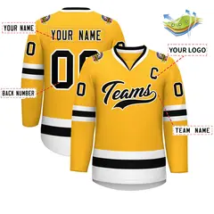 Gold Black-White Classic Style Hockey Jersey 2