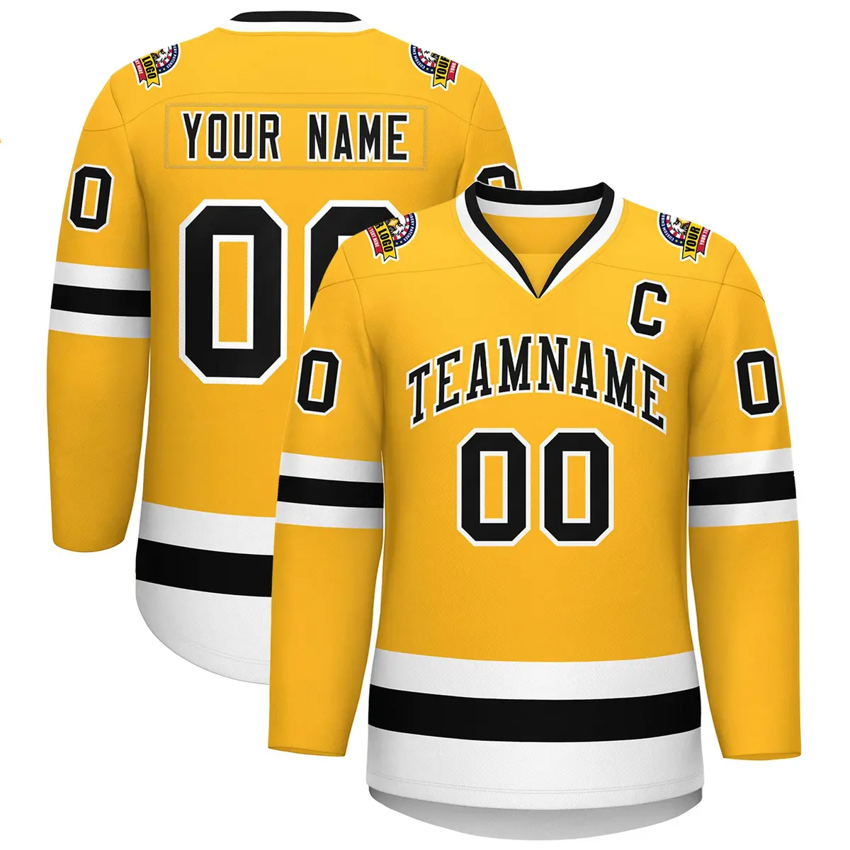 Gold Black-White Classic Style Hockey Jersey