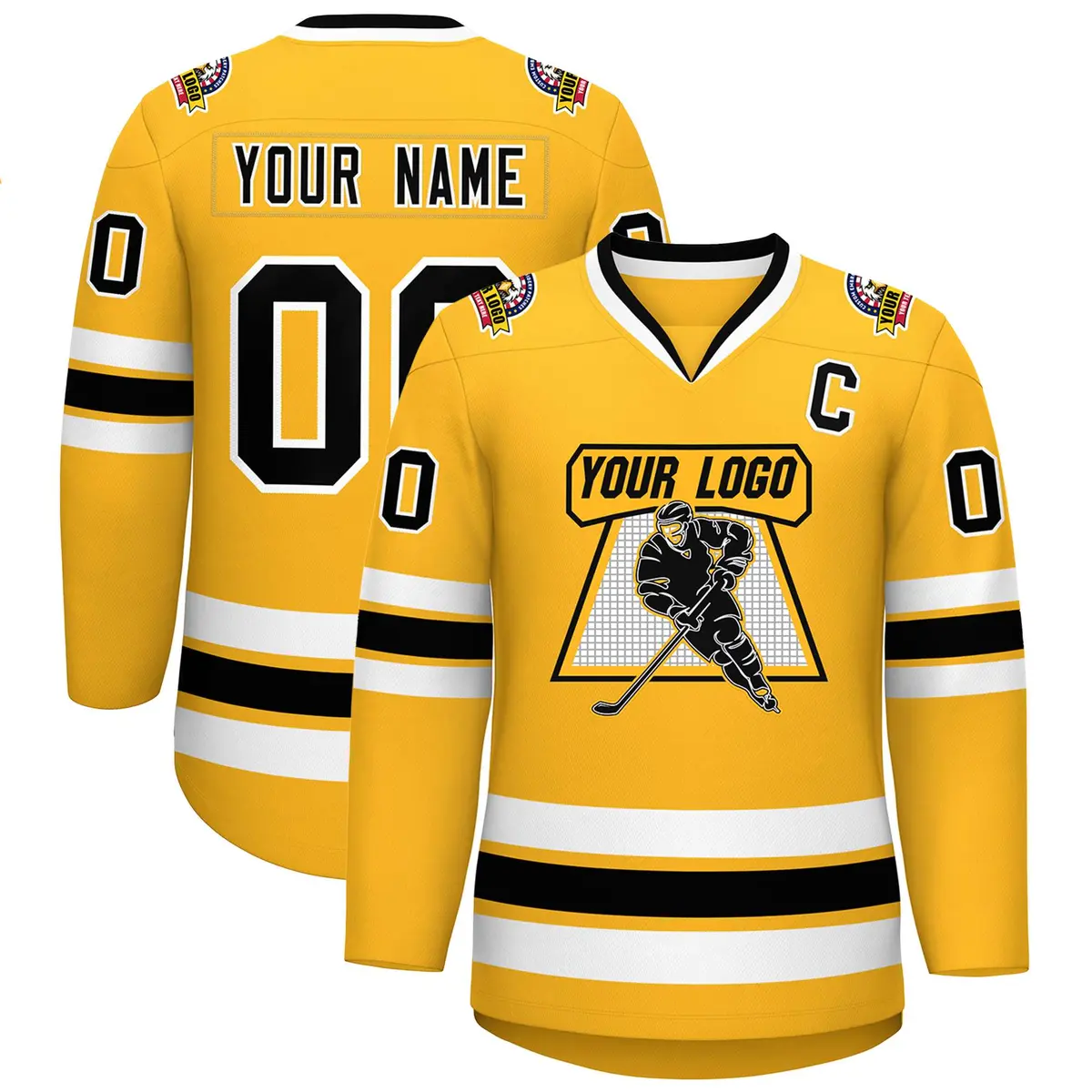 Gold Black-White Classic Style Hockey Jersey