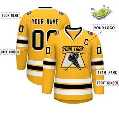 Gold Black-White Classic Style Hockey Jersey 2